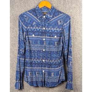 Roper Women's Western Button Shirt Blue Aztec Southwestern Print Long Sleeve